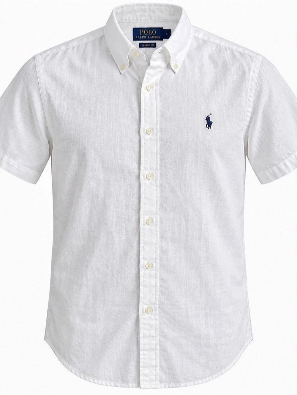 Polo Ralph Lauren Men's S White Linen Cotton Short Sleeve Shirt Classic Fit